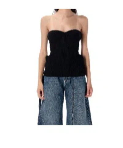 JEAN PAUL GAULTIER RIBBED-KNIT BUSTIER TOP