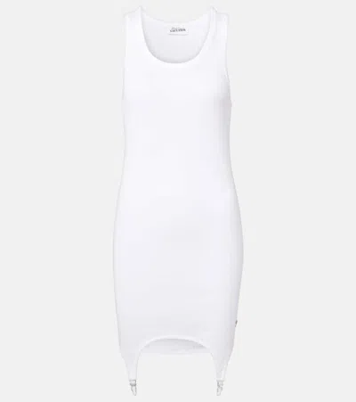 Jean Paul Gaultier Ribbed-knit Cotton Jersey Minidress In White