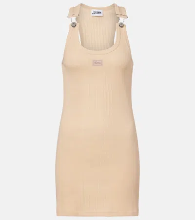 Jean Paul Gaultier Ribbed-knit Cotton Minidress In Neutral