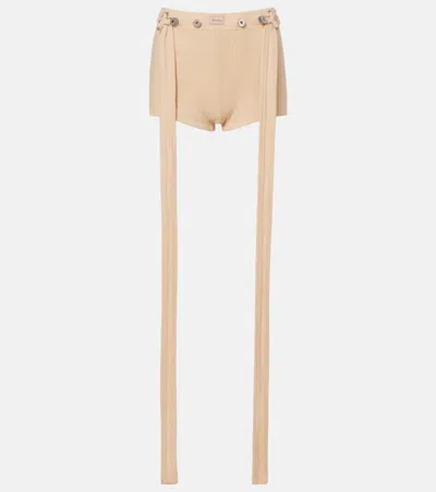Jean Paul Gaultier Ribbed Shorts Belt Loops Decorative Straps In Neutral