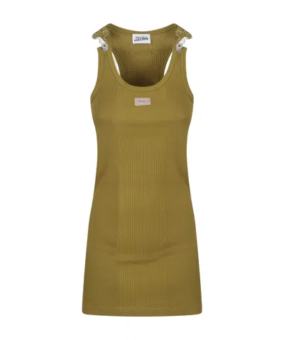 Jean Paul Gaultier Ribbed Knit Dress In Green
