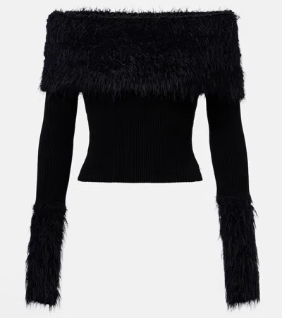 Jean Paul Gaultier Knitwear With Off-the-shoulder Design And Faux Fur Trim In Black