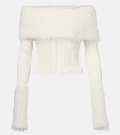 JEAN PAUL GAULTIER RIBBED-KNIT FAUX FUR-TRIMMED TOP