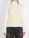 Jean Paul Gaultier Ribbed-knit Wool-blend Turtleneck Sweater In Neutral