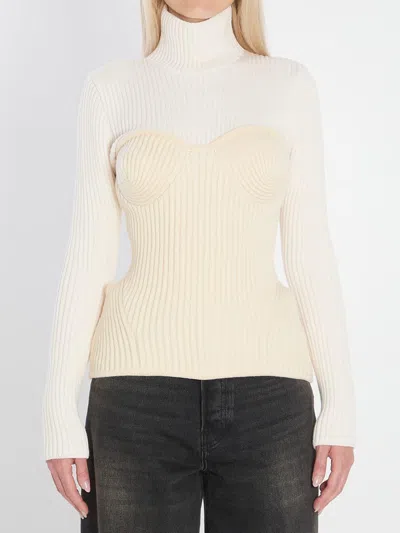 Jean Paul Gaultier Ribbed Knit Pullover In Neutral