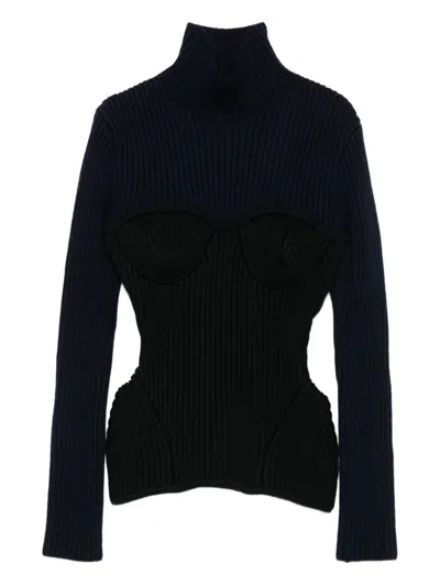Jean Paul Gaultier Ribbed Knit Turtleneck Top In Black