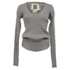 Jean Paul Gaultier Ribbed Knit V-neck Sweater In Grey Wool In Grey