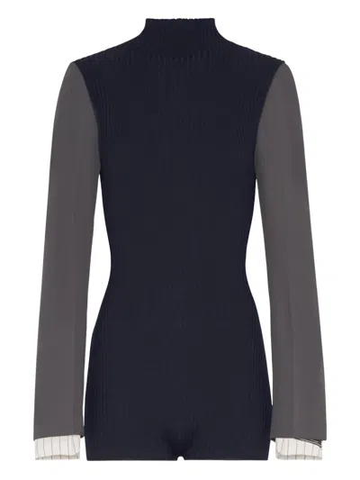 Jean Paul Gaultier Ribbed Long-sleeve Bodysuit In Blue