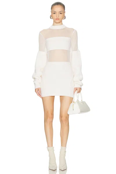 Jean Paul Gaultier Ribbed Long Sleeve Mesh Dress In White