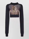 Jean Paul Gaultier Ribbed Long Sleeves Cropped Sweater With Sheer Panel In Black