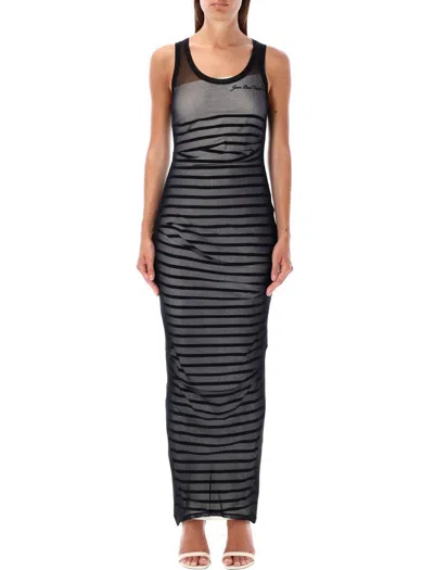 Jean Paul Gaultier Ribbed Marinier Double Layer Long Dress In Black