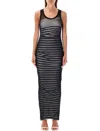 Jean Paul Gaultier Ribbed Mariner Double Layer Long Dress In Navy White Black