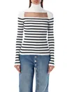 Jean Paul Gaultier Ribbed Mariniere Pullover With Transparent Window Detail In White Navy