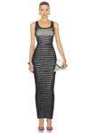 Jean Paul Gaultier Ribbed Mariner Double Layer Long Dress In Navy  White  & Black