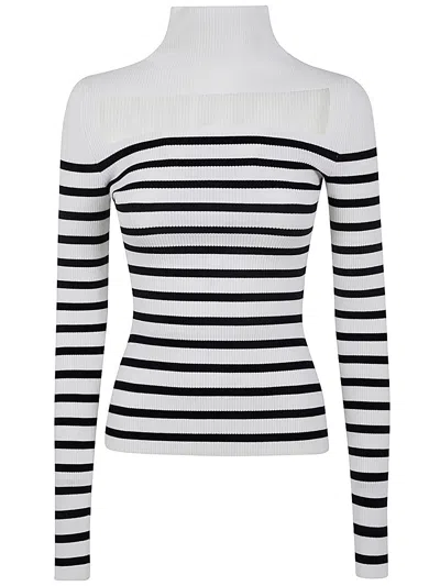 JEAN PAUL GAULTIER JEAN PAUL GAULTIER RIBBED MARINIERE PULLOVER WITH TRANSPARENT WINDOW DETAIL