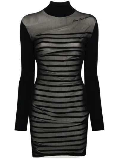 JEAN PAUL GAULTIER JEAN PAUL GAULTIER RIBBED MARINIERE SHORT DRESS WITH MESH LAYER