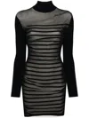 Jean Paul Gaultier Ribbed Mariniere Short Dress With Mesh Layer