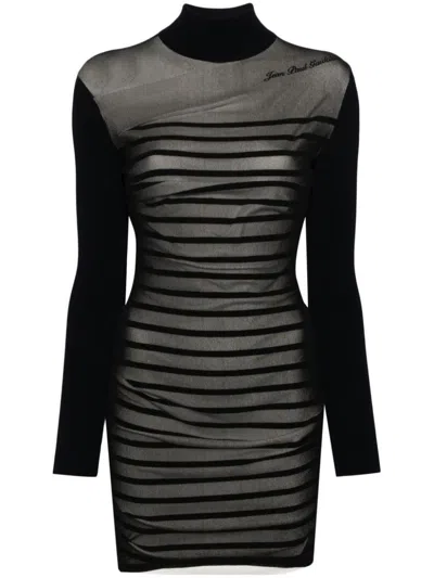 Jean Paul Gaultier Ribbed Mariniere Short Dress With Mesh Layer