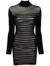 Jean Paul Gaultier Ribbed Mariniere Short Dress With Mesh Layer Clothing In Blue