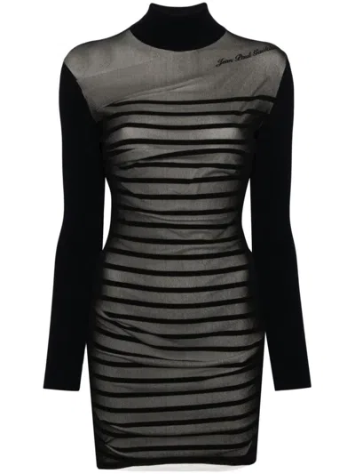 Jean Paul Gaultier Ribbed Mariniere Short Dress With Mesh Layer Clothing In Blue