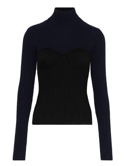 Jean Paul Gaultier Ribbed Merino Wool Turtleneck Sweater For Women In Black