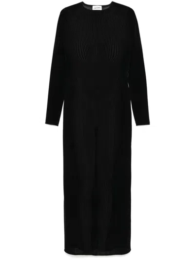 Jean Paul Gaultier Mesh Crew Neck Long Sleeve Dress In Black Black