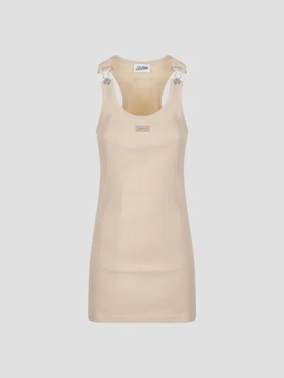 Jean Paul Gaultier Ribbed Mini Dress With Signature Patch In Neutral
