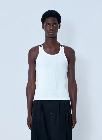 Jean Paul Gaultier Ribbed Tank Top With Metallic Hardware In White