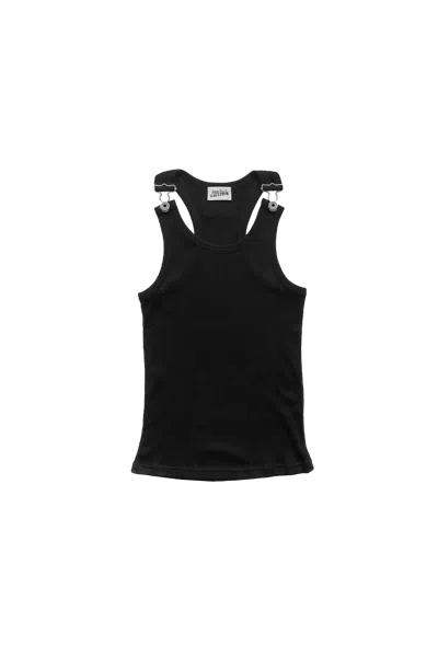 Ribbed Tank Top With Overall Buckles Black from ESSX