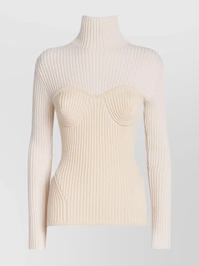 Jean Paul Gaultier Ribbed Turtleneck Sweater Corset Detail In Neutral