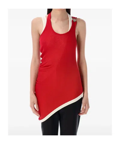 JEAN PAUL GAULTIER RIBBED TWISTED DOUBLE LAYER COTTON TANK TOP