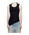 Jean Paul Gaultier Ribbed Twisted Double Layer Piercing Tank Top In Black