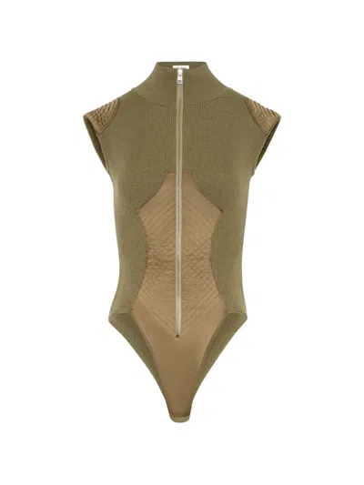 Jean Paul Gaultier Ribbed Zipped Bodysuit In Green