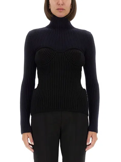 Jean Paul Gaultier Ribbed-knit Wool-blend Turtleneck Sweater In Black