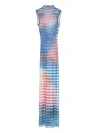 Jean Paul Gaultier Light Blue Mesh Printed Air Long Dress In Blue