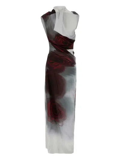 Jean Paul Gaultier Rose-print Dress In Gray