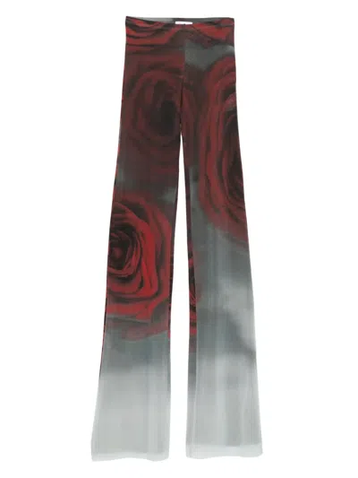 Jean Paul Gaultier Rose-print Mesh Trousers In Red