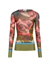 Jean Paul Gaultier Rose Printed Mesh Long Sleeve Top In Multi