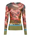Jean Paul Gaultier Roses Print Mesh Long Sleeve Top In Brown