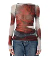 Jean Paul Gaultier Women Blurry Roses Medaillon Print Mesh Boat Neck Top In Brown
