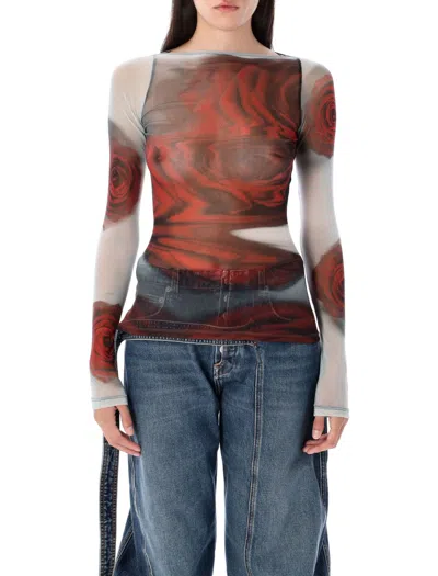 Jean Paul Gaultier Roses Mesh Top In Multi