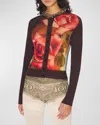 Jean Paul Gaultier Roses-print Long-sleeve Crewneck Cardigan In Browngreenredblue
