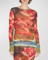 Jean Paul Gaultier Rose-print Mesh Midi Dress In 403050-greenredblue