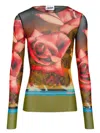 Jean Paul Gaultier Roses Print Mesh Long Sleeve Top In Green