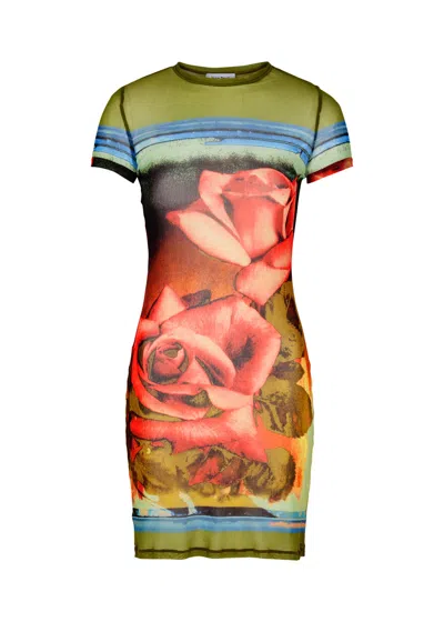 Jean Paul Gaultier Roses Printed Tulle Mini Dress In Multicoloured
