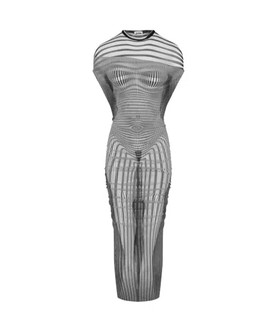 JEAN PAUL GAULTIER JEAN PAUL GAULTIER DOUBLE-LAYERED STRIPED LONG DRESS