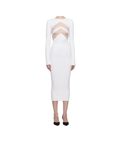 Jean Paul Gaultier Round Neck Long Sleeve Dress In White