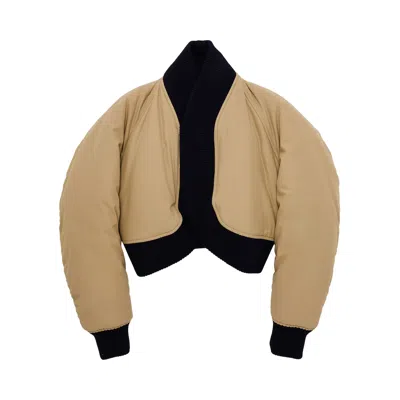 Pre-owned Jean Paul Gaultier Round Ribbed Bomber Jacket In Trench Fabric 'light Beige/navy' | Tan | Women's Si In Brown