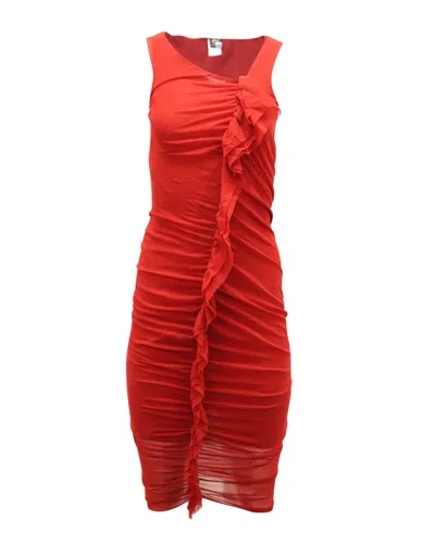 Jean Paul Gaultier Ruched Dress In Red Nylon