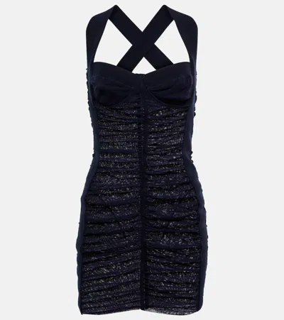 Jean Paul Gaultier Ruched Mesh Bustier Minidress In Navy
